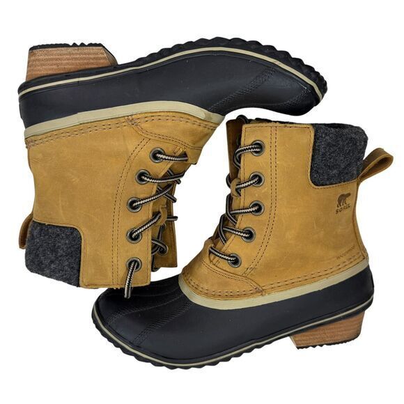 Sorel Slimpack Lace II Winter Boot Elk Tan Brown Nubuck Leather Women’s Size 8.5 - Picture 10 of 11